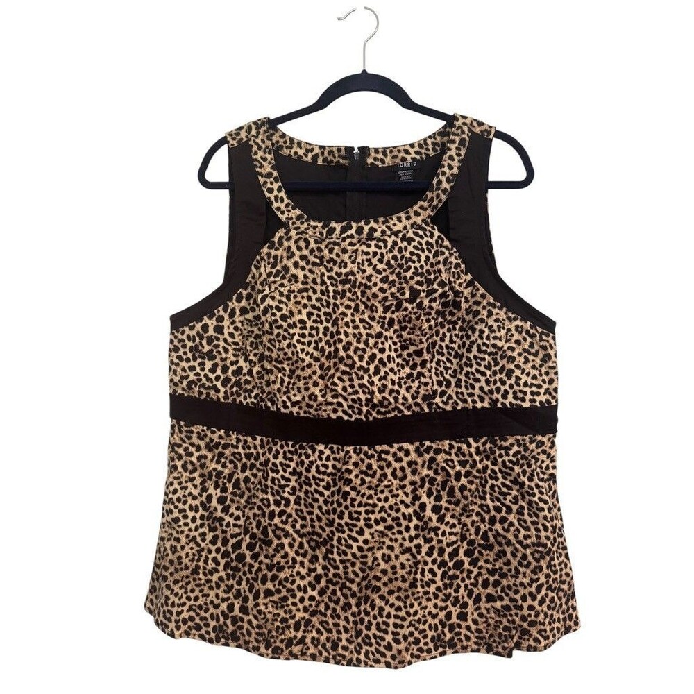 Torrid Plus Sz 2 Leopard Cheetah Sleeveless Cutout Tank Top Zipper Back Peplum
